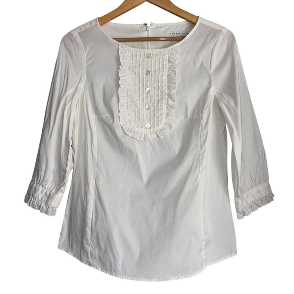 Trina Turk White 3/4 Sleeve Lightweight Blouse Womens Small Casual Summer Vacay